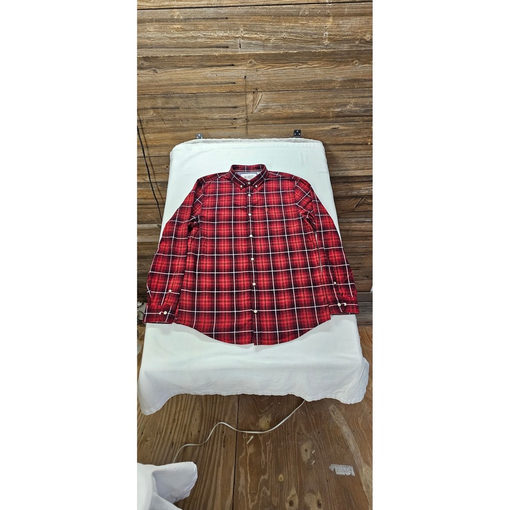 Original Penguin Mens XL Red Black Plaid Flannel Button Down Shirt Long Sleeve